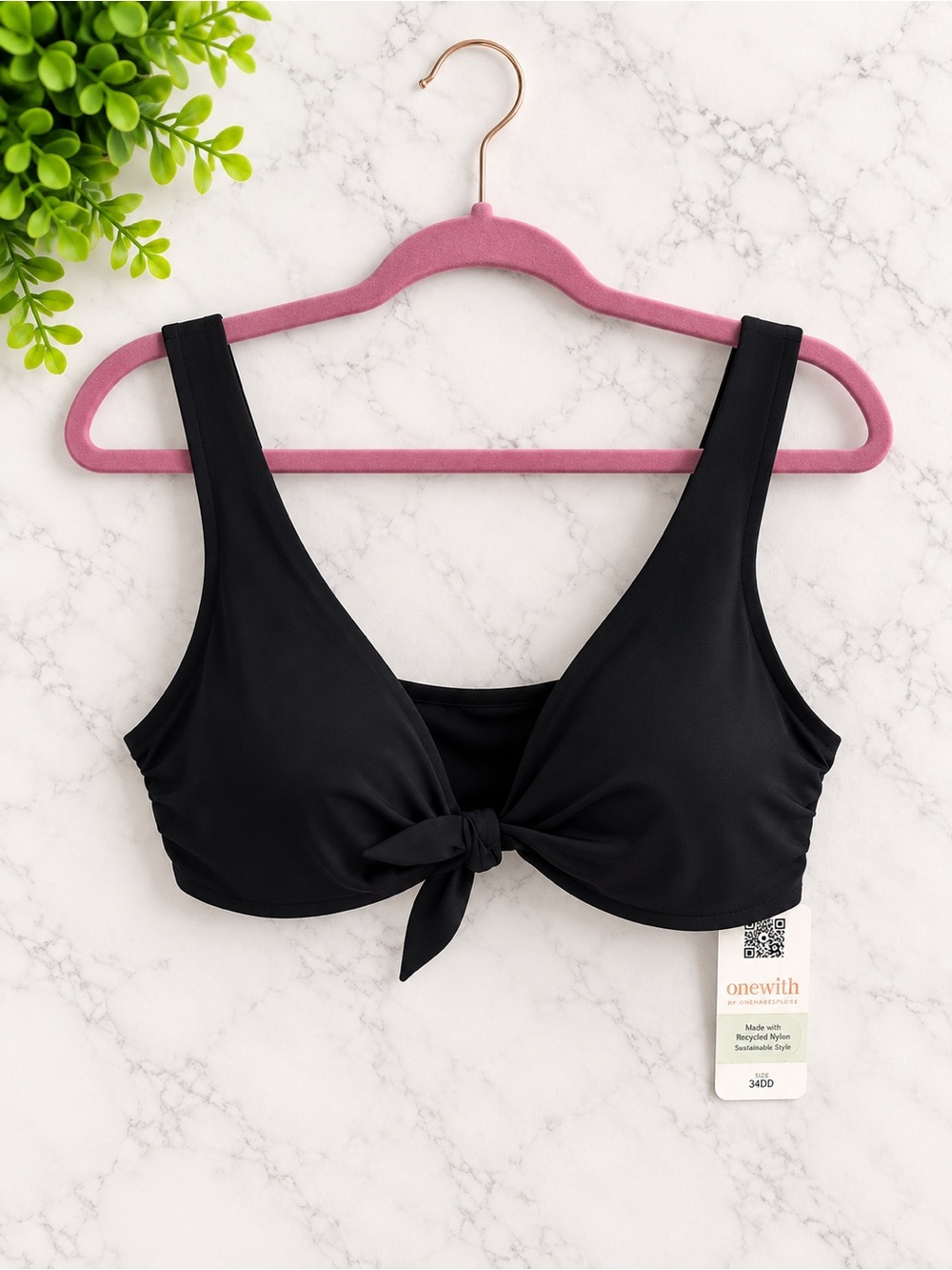 Black Tie-Front Women's Bikini Top